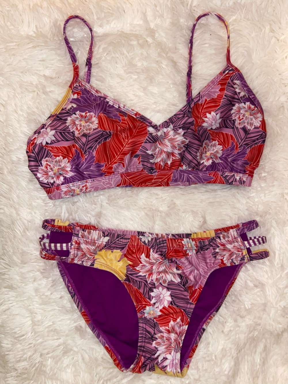 Floral Purple & Red Bralette Bikini Set